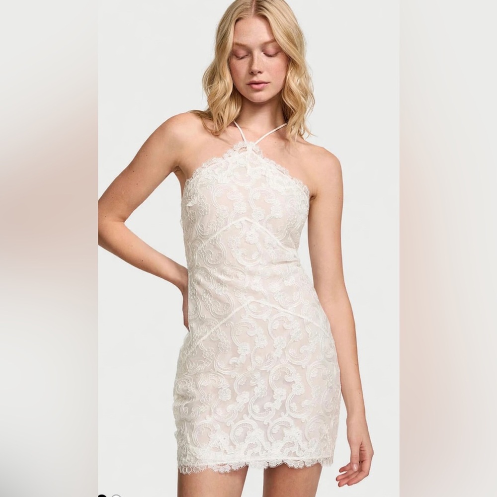 Victoria's Secret Strapless Lace Halter Dress in Ivory XL